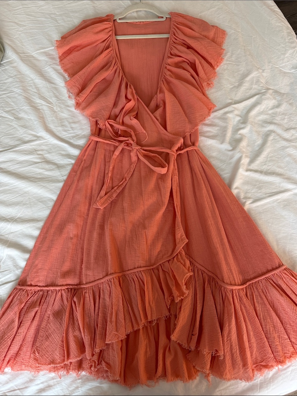 Coral Ruffle Wrap Dress